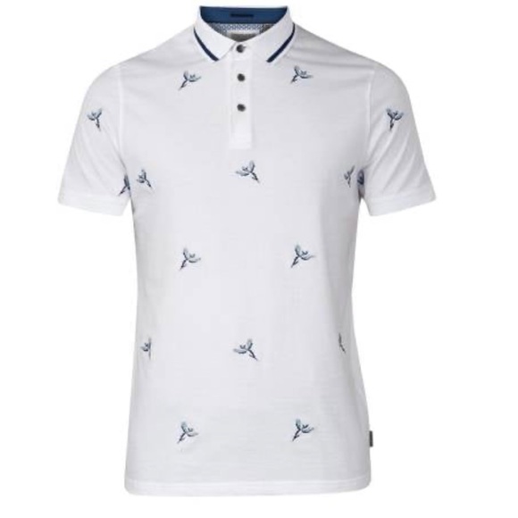 TED BAKER White Hapnes Bird Embroidered Polo Top - Picture 5 of 9